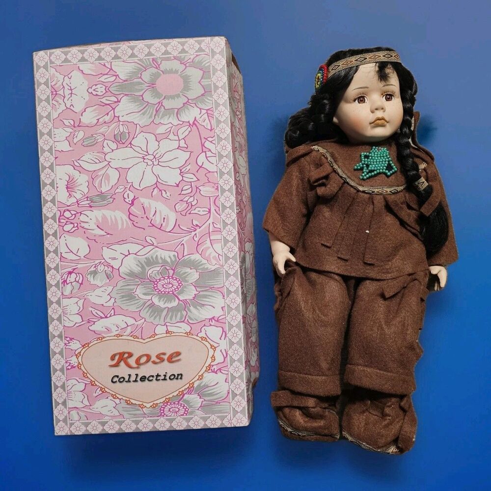 THE ROSE COLLECTION 🌷 TAKUMA Porcelain Doll NATIVE AMERICAN Indian Girl COA Box